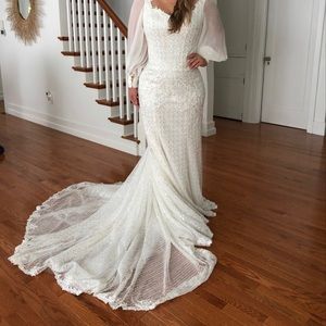 Fit and Flare beaded wedding gown NEVER WORN BUT ITS OK IM BETTER OFF
